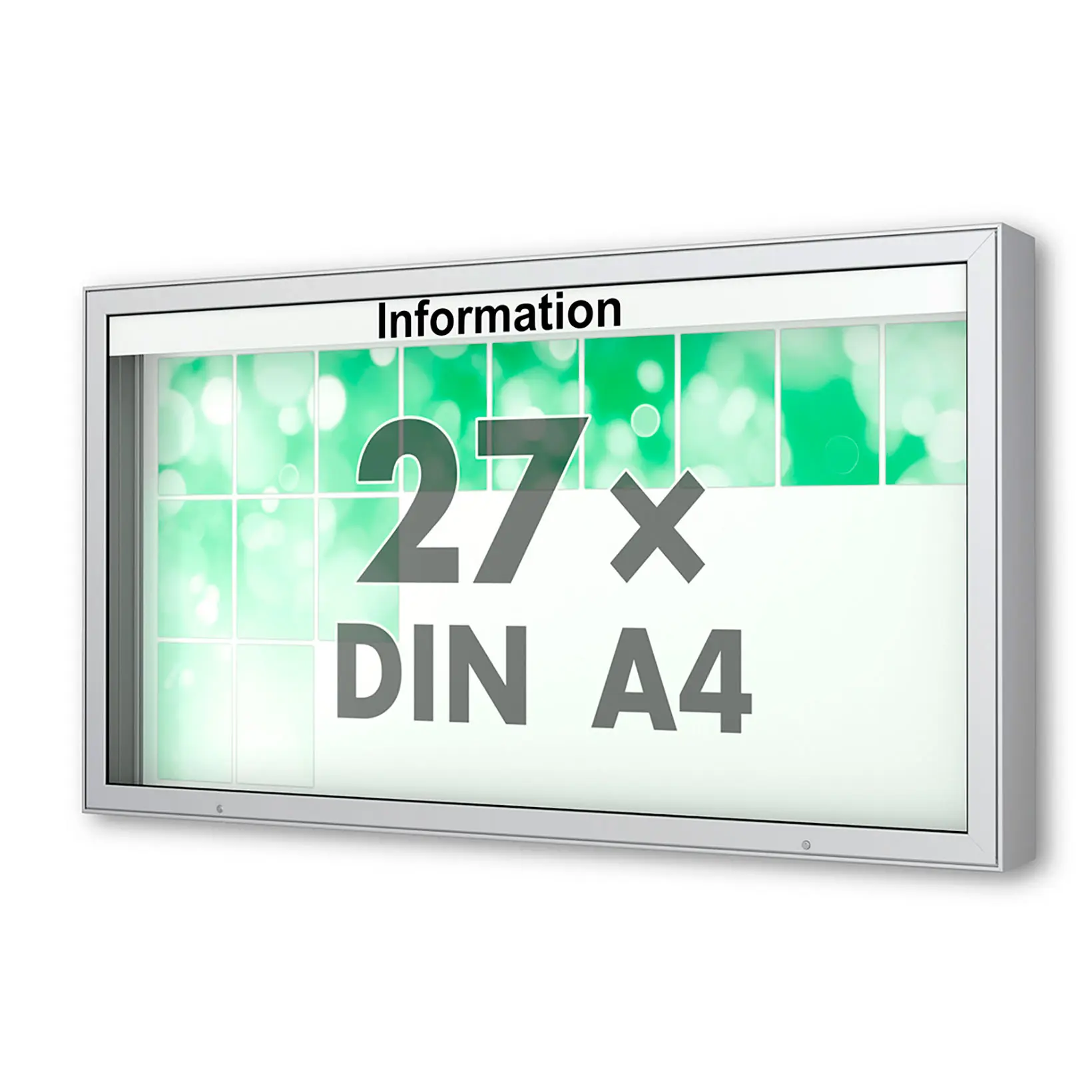 27 x DIN A4 Schaukasten Plenum eckig - der "Klassiker" - 210mm Bautiefe - Wandschaukasten mit optionaler LED-Beleuchtung